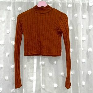 Long sleeve turtle neck crop top in Brown